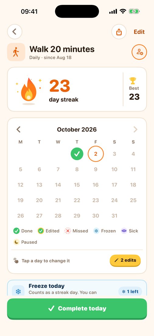 A goal's calendar