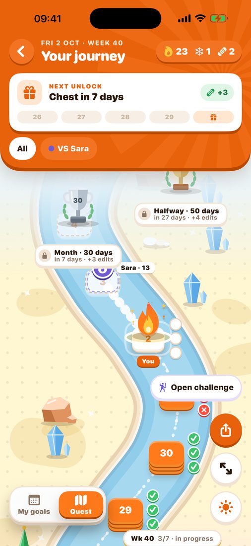 A friend's flame on your Quest river